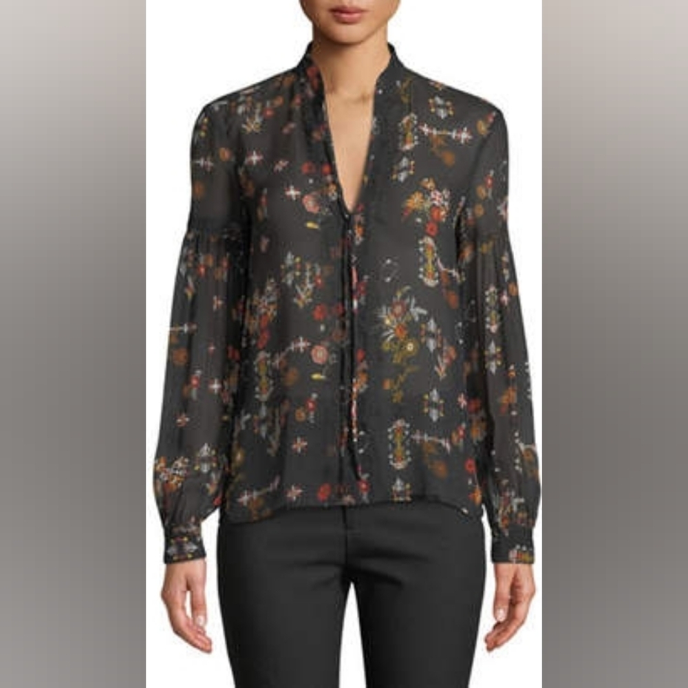 Derek Lam 10 Crosby Silk Floral Blouse Size 6 - Picture 7 of 8